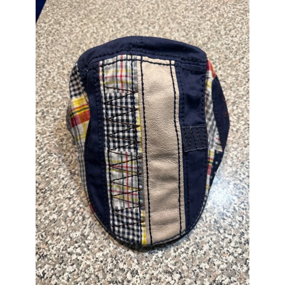 Yangguan Patchwork Flat Cap Navy Blue Plaid Ivy Newsboy Hat Mixed Pattern Star